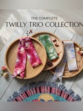 Whimsigoth Pastel Marble Silk Twilly Scarf Trio Ethereal Boho Purse Ribbon NWT